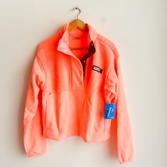 Columbia PFG Pastel Neon Orange Sherpa Cropped Pullover M - Picture 1 of 8